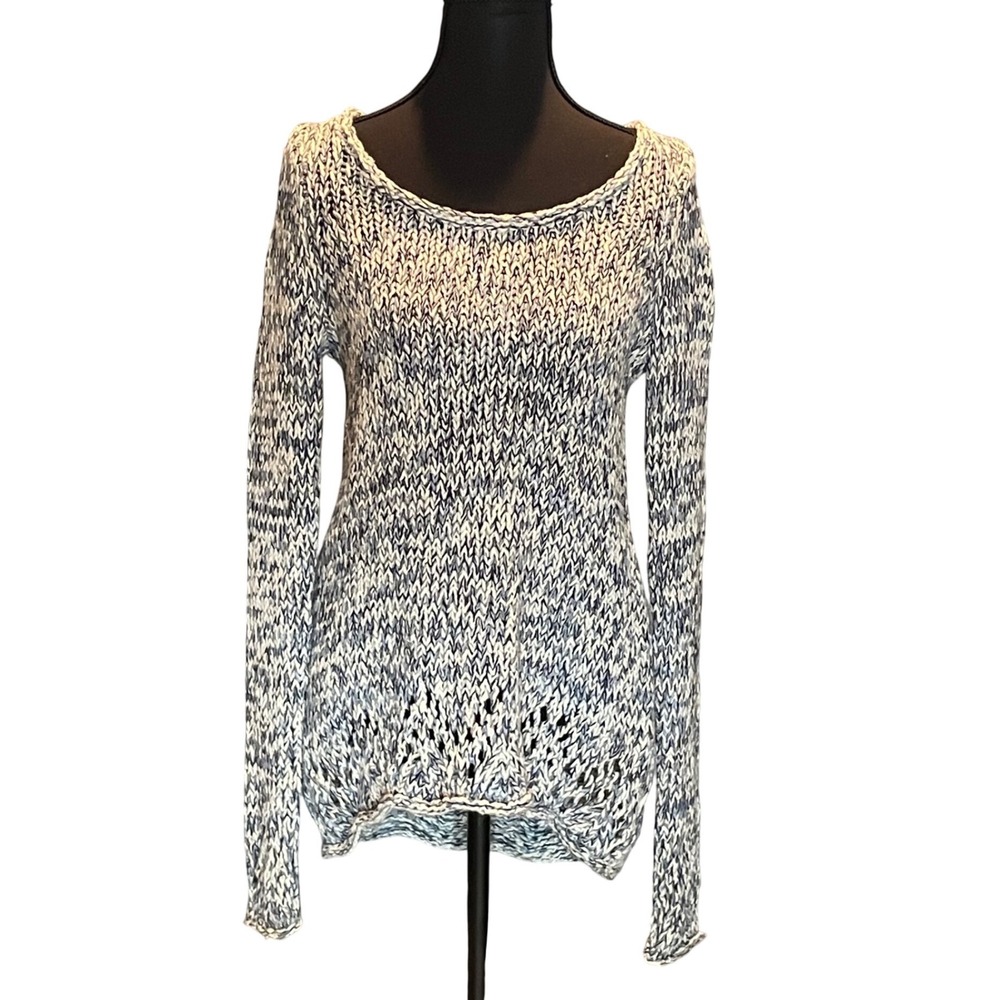 Anthropologie Blue White Marled Chunky Knit Twisted Back Sweater XS Whimsigoth